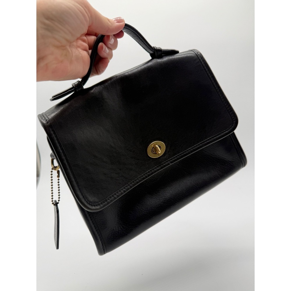 Coach Vintage Willis Bag 9927 Black Leather Crossbody Top Handle Brass Hardware - Picture 14 of 16